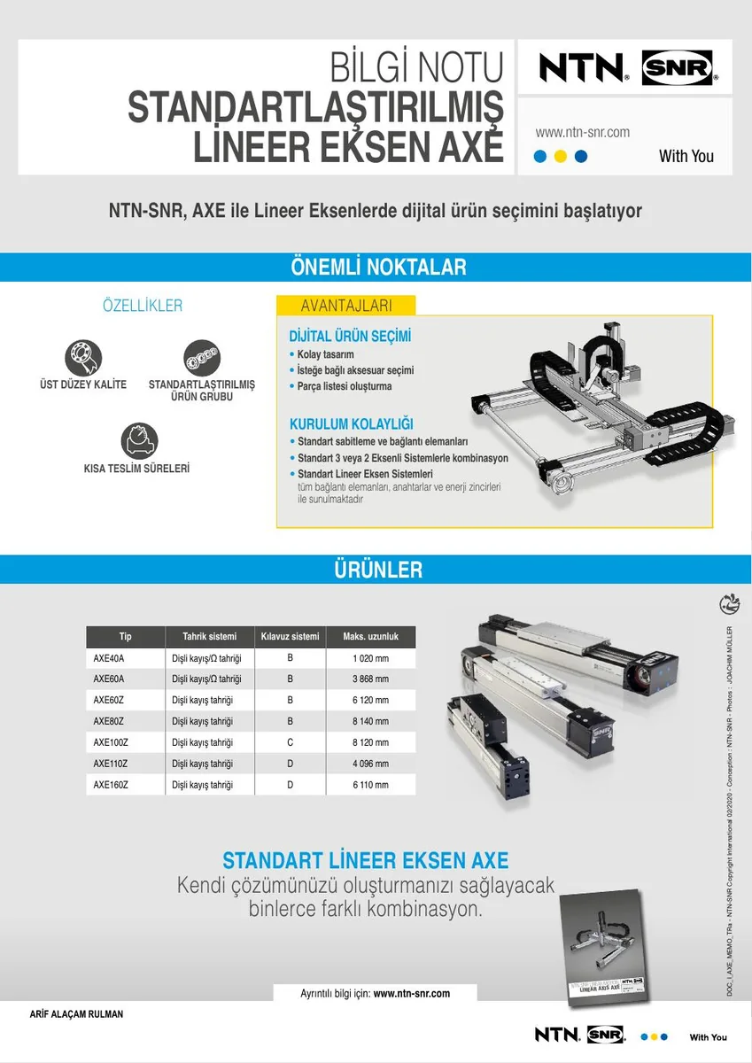 Standartlastirilmis Lineer Eksen AXE - Bilgi Notu katalog kapağı